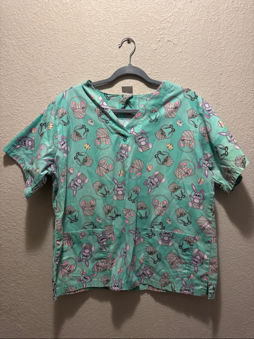 Uniform Advantage Mint Green Bunny & Basket Print Scrub Top